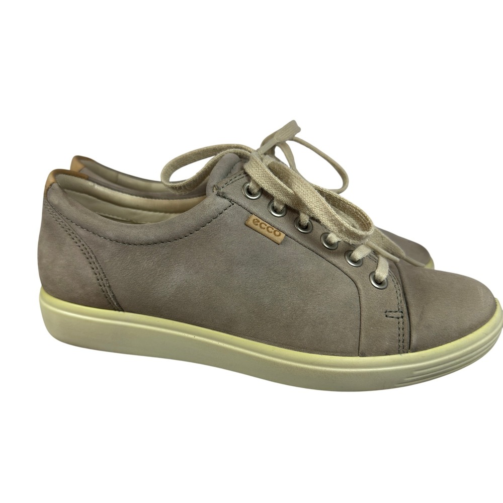 ECCO Soft 7 Leather LaceUp Sneakers Women Beige Nubuck Comfort US Women's Size 7